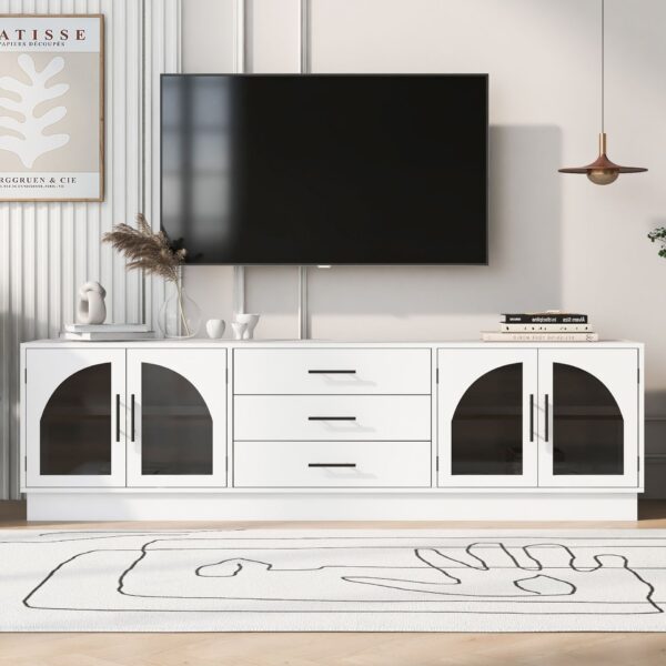Modern Minimalist TV Stand For TVs Up To 75", Entertainment Center Media Console Cabinet With Adjustable Shelves For Living Room - White