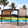 12 X 9 Ft Outdoor Patio Pergola Gazebo Steel Frame Sun Shelter With Retractable Canopy & - Beige / Brown - Image 4