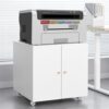 Metal Printer Stand With Storage Mobile Printer Tables For Small Spaces With Door Adjustable Shelf File Cabinet On Wheels For Home Office - White - Image 26