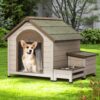Outdoor Fir Wood Dog House With An Open Roof Ideal For Small To Medium Dogs, With Storage Box, Elevated Feeding Station With 2 Bowls. Weatherproof Asphalt Roof And Treated Wood - Cream - Image 7