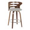 Cosini - Mid-Century Modern Fixed Height Barstool With Swivel With Round Footrest (Set of 2) - Walnut / Gray - Image 2