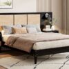 Queen Size Bed Frame With 2 Nightstands Elegant Design With Lamps - Black - Image 17