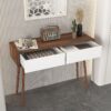 Rustic Entryway Console Table With Carved Panel Drawers And Wood Legs - Natural - Image 5