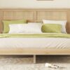 Queen Size Rubber Wooden, Solid Wooden Bed With Rattan Headboard, Enhanced By Support Feet - Natural - Image 9