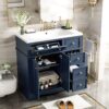 Bathroom Vanity With Resin Sink Combo, Frame Bathroom Storage Cabinet, Freestanding Vanity Set With 3 Drawers & Adjustable Shelf - Blue - Image 4