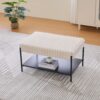Upholstered Ottoman Coffee Table Foot Rest With Metal Legs And Open Storage - Beige - Image 6