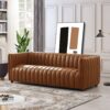 April - Mid-Century Modern Luxury Tight Back Leather Couch - Brown / Cognac / Rustic - Image 6