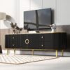 Modern TV Stand For TVs Up To 80", Entertainment Center With 4 Drawers And 1 Cabinet, Wood TV Console Table With Handles For Living Room - Black - Image 3
