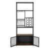 82.7" Industrial Standing Wine Rack With Glass Rack Tall Freestanding Floor Bar Cabinet - Walnut / Black - Image 16