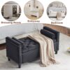 Storage Bench, Queen Velvet Button Bedside Bench, Entryway Living Room With Armrests, Nailhead Trim, Upholstered Bedroom Bench, Bedside Ottoman, Living Room, Entryway - Black - Image 4