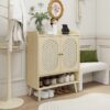 2 Door Shoe Rack, Freestanding, Modern Shoe Storage Cabinet, For Entryway - Natural - Image 4