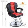 Classic Reclining Barber Chair Salon Chair For Hair Stylist With Heavy Duty Hydraulic Pump, 360° Rotation, Tattoo Chair Shampoo Beauty Salon Equipment, Max Load Weight 330 Lbs - Red / Black - Image 3
