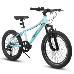 20" Children's Bicycle Shock Absorbing Front Fork 7 Speed V Brakes Mountain Tire Boys And Girls Kids Bike For Outdoor Adventure - Blue