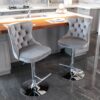 Swivel Velvet Barstools Adjusatble Seat Height From 25-33", Modern Upholstered Chrome Base Bar Stools With Backs Comfortable Tufted For Home Pub And Kitchen Island (Set of 2) - Gray - Image 15
