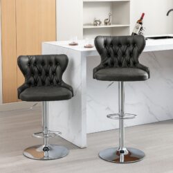 Swivel Barstools Adjusatble Seat Height From 25-33", Modern Upholstered Chrome Base Bar Stools With Backs Comfortable Tufted For Home Pub And Kitchen Island - Dark Gray