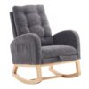 Accent Rocking Chair With Footrest High Back Rubber Wood Rocking Legs Bedroom Living Space - Gray - Image 12