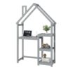House-Shaped Wooden Writing Desk, Kids Study Table, Bookshelf & Toy Storage - Gray - Image 8