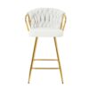 Modern Design High Stool With Gold Plated Legs Linen Bar Chair For Kitchen Dining And Cafe (Set of 2) - White - Image 11