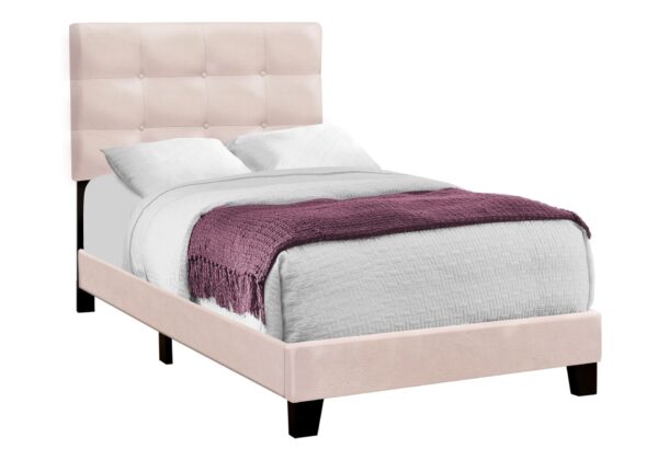 Twin Size Bed, Upholstered, Frame Only, Transitional - Pink
