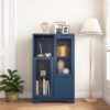 Painted Cabinet With Glass Doors, Drawer, And Open Storage Space For Bedroom And Living Room - Navy Blue - Image 5
