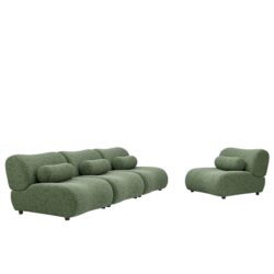 Stylish Modular Chenille Fabric Living Room Sofa With 70 Degree Reclined Backrest And Cylindrical Pillows - Green