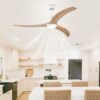 Ceiling Fan, Solid Wood Blades Ceiling Fan With Light With Remote Control, Noiseless Reversible Motor, 6 Speed, 3 Color, For Patio Living Room, Bedroom, Indoor - Matte White - Image 4