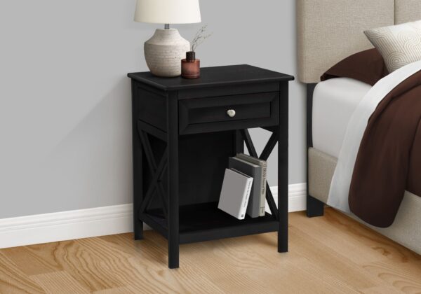 Accent End Table, 2 Tier, Storage Drawer, Transitional - Black