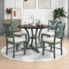 Retro Style 5 Piece Round Dining Table Set With Storage Shelf And Fabric Chairs - Antique Blue / Dark Brown - Image 3
