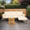 3 Pieces Outdoor Patio Wicker Furniture Sets Table And Chairs With Thick Cushion Outdoor Sofa Set Wicker And Cushion - Natural Yellow / Creme - Image 2