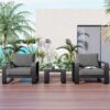 3 Piece Aluminum Frame Patio Furniture With 6.7" Thick Cushion And Coffee Table, All Weather Use Olefin Fabric Outdoor Chair - Gray / Black - Image 5