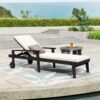 Jason - Chaise Lounge Adjustable Acacia Wood Outdoor Furniture - Black White - Image 15
