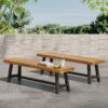 Tranquilizer - Outdoor Acacia Wood Bench With Slat Panel Design (Set of 2) - Sandblasted Brown / Rustic Metal - Image 9