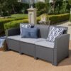 Outdoor 3 Seater Rattan Sofa With Water Resistant Cushions - Gray - Image 3