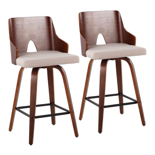 Ariana - Mid-Century Modern Counter Stool (Set of 2) - Walnut / Beige