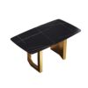 63" Artificial Stone Curved Golden Metal Leg Dining Table, 6 People - Black / Gold - Image 5