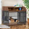 Heavy Duty Large Dog Crate Furniture For Large Medium Dog With Lockable Wheels, Wooden Dog Crate Dog Kennel, End Table Crate With Double Layer Storage - Brown - Image 2