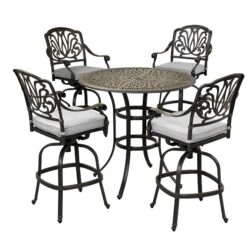 Round 4 Person 42" Long Bar Height Dining Set With Cushions - Dark Gray / White