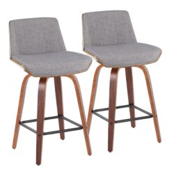 Corazza - Mid-Century Modern Counter Stool With Swivel With Square Footrest (Set of 2) - Walnut / Light Gray