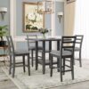 5 Piece Wooden Counter Height Dining Set With Padded Chairs, Storage Shelving - Gray - Image 4