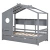 Twin Size House Bed With Trundle, Modern Design For Kids With Storage Shlef - Gray - Image 5