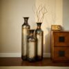 Modern Droplet Shaped Floor Vase Set, Glazed Metal Decorative Vases 3 Piece Home Accent For Living Room - Gold / White - Image 2