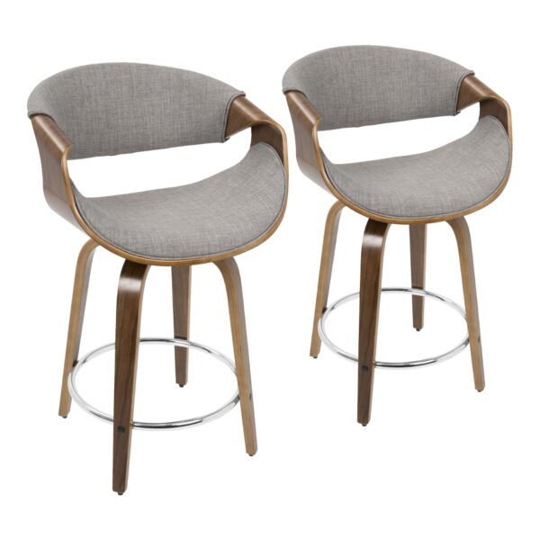 Curvini - Mid-Century Modern Counter Stool (Set of 2) - Walnut / Light Gray