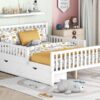 Full Size Platform Bed With Guardrails On Both Sides And 2 Storage Drawers - White - Image 12
