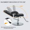 Classic Reclining Barber Chair Salon Chair For Hair Stylist With Heavy Duty Hydraulic Pump, 360° Rotation, Tattoo Chair Shampoo Beauty Salon Equipment, Max Load Weight 330 Lbs - Black - Image 3