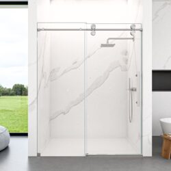 Frameless Single Sliding Shower Door With Bypass Design Clear Tempered Glass - Brushed Nickel