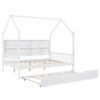 Full Size House Bed With Trundle, Kids Bed With Shelf - White - Image 5