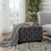 Modern Glam Velvet Ottoman With Button Tufted Diamond Stitch Design - Gray - Image 2
