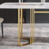 70.87" Modern Artificial Stone White Curved Golden Metal Leg Dining Table, Can Accommodate 6-8 People - White / Gold - Image 8