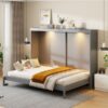 Queen Size Murphy Wall Bed Modern Design With LED Lights - Gray - Image 24