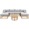 7 Pieces Outdoor Patio Furniture, All-Weather Rattan Sectional Sofa Set With Thick Cushions And Pillows, Freely Combined Conversation Sets For Garden, Backyard, Balcony - Gray - Image 10